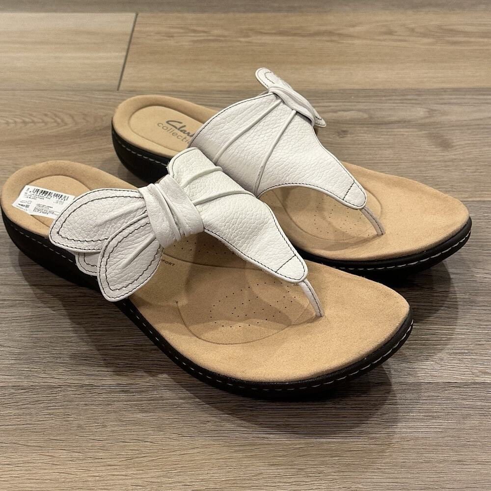 Clarks NEW Laurieann Rae Flat Sandals Women's 12 White Leather Casual Comfort